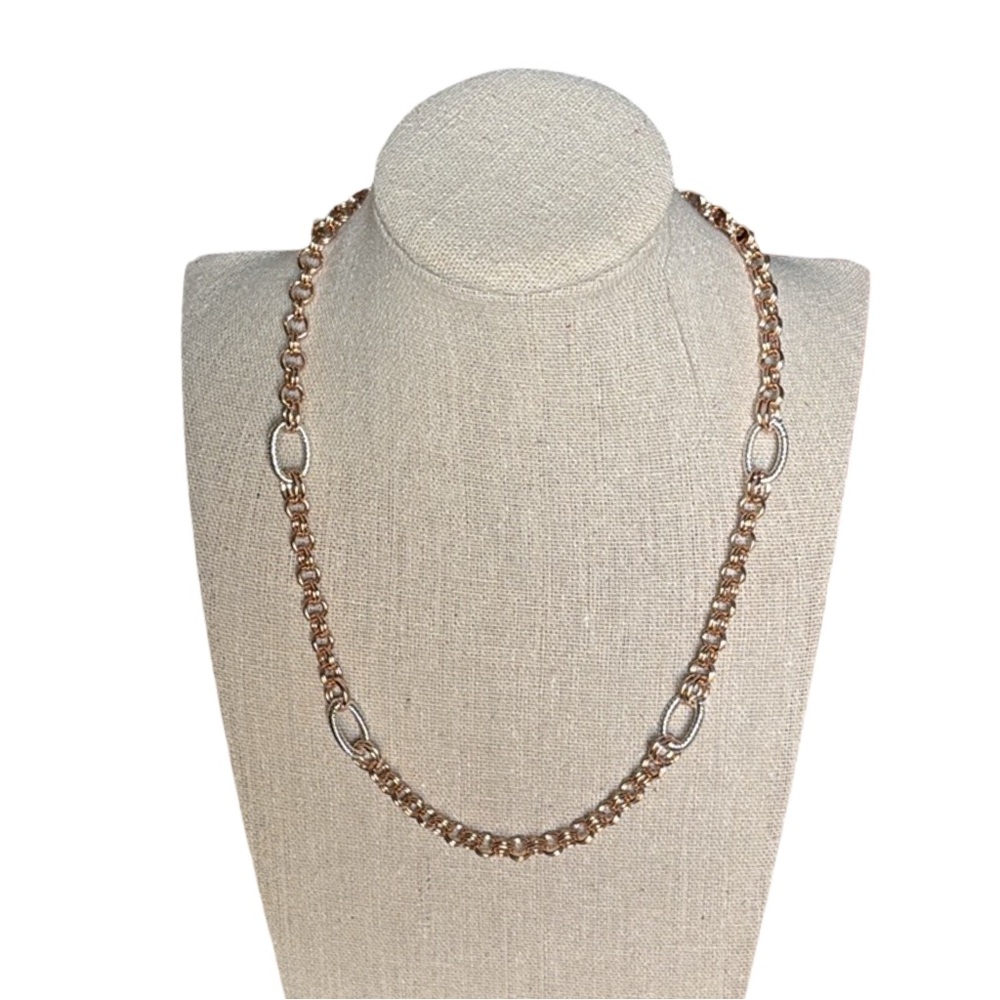 Elegant Gold & Silver Tone Mixed Link Necklace